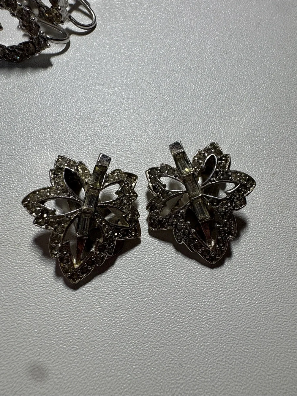 Silver-Tone Crystal Clip-On Earrings Set - Heart & Floral Designs
